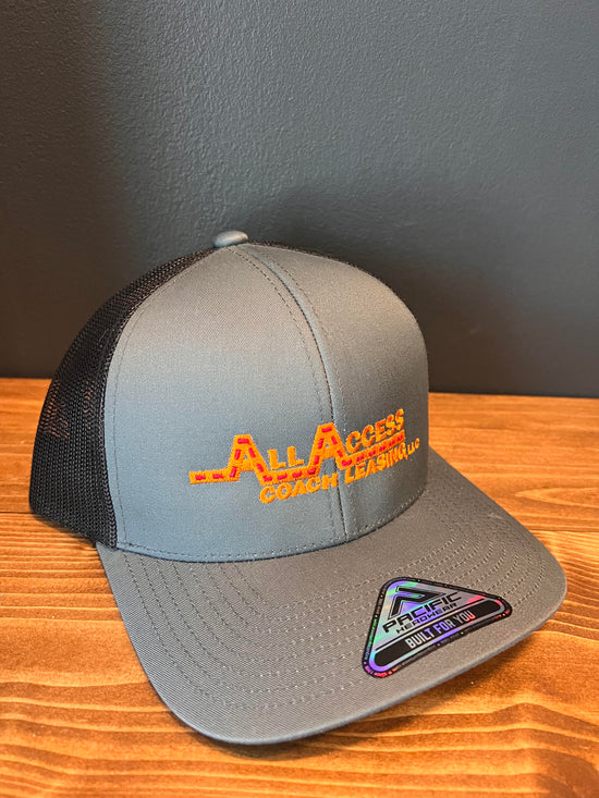 Trucker Hat Grey- Orange Logo